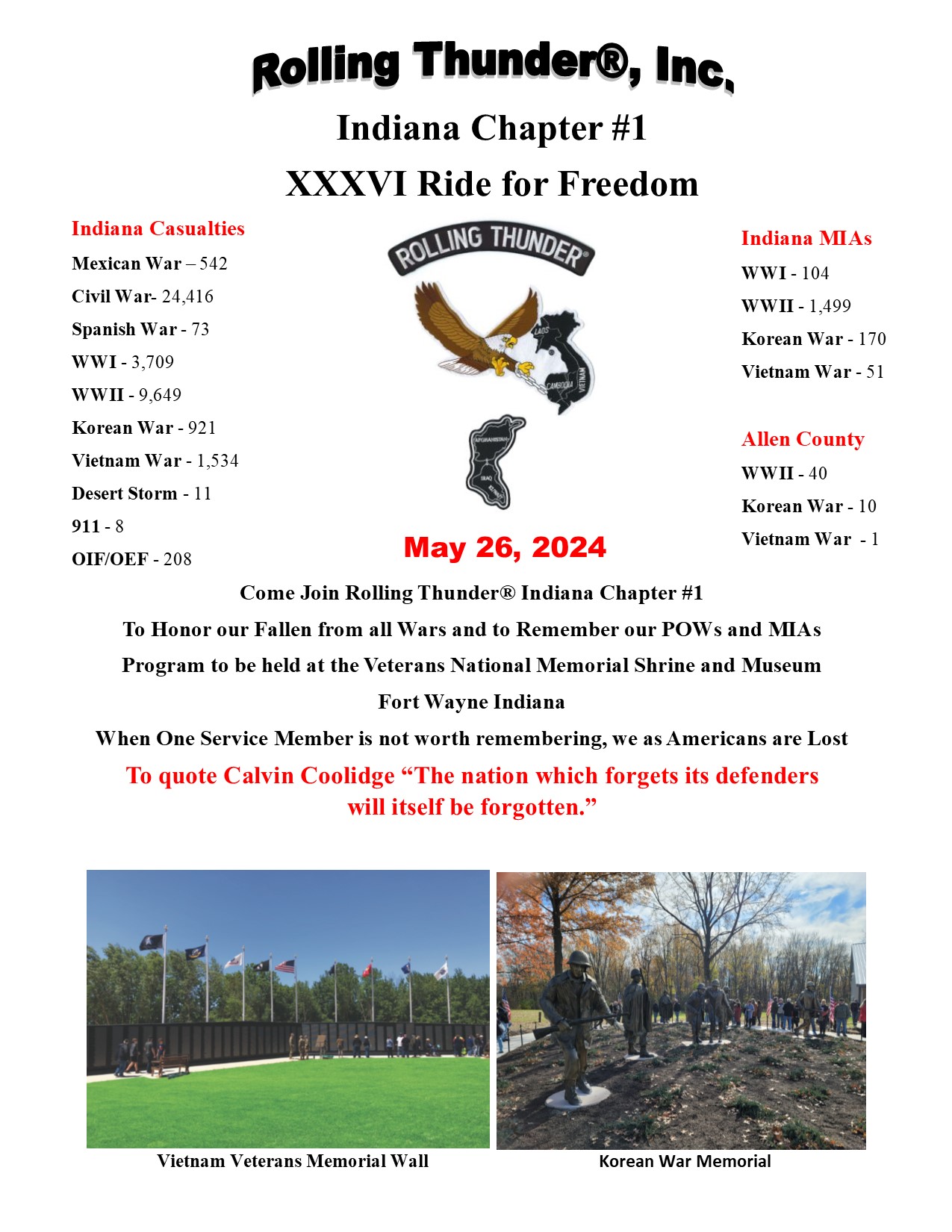 Welcome to Rolling Thunder Inc. Indiana Chapter One